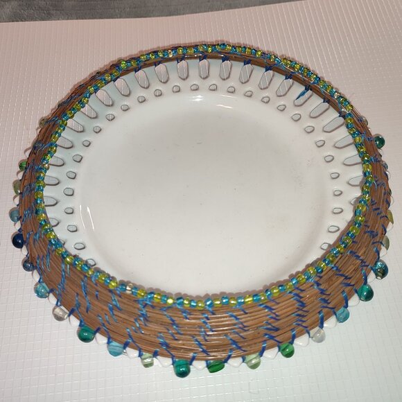 Artist Signed Beaded Dish Pine Needle Ruby Marcotte New York Art Mixed academia - Picture 2 of 10